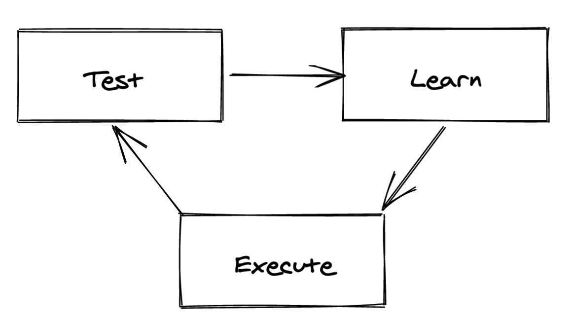 Diagram: text, learn, execute, repeat.