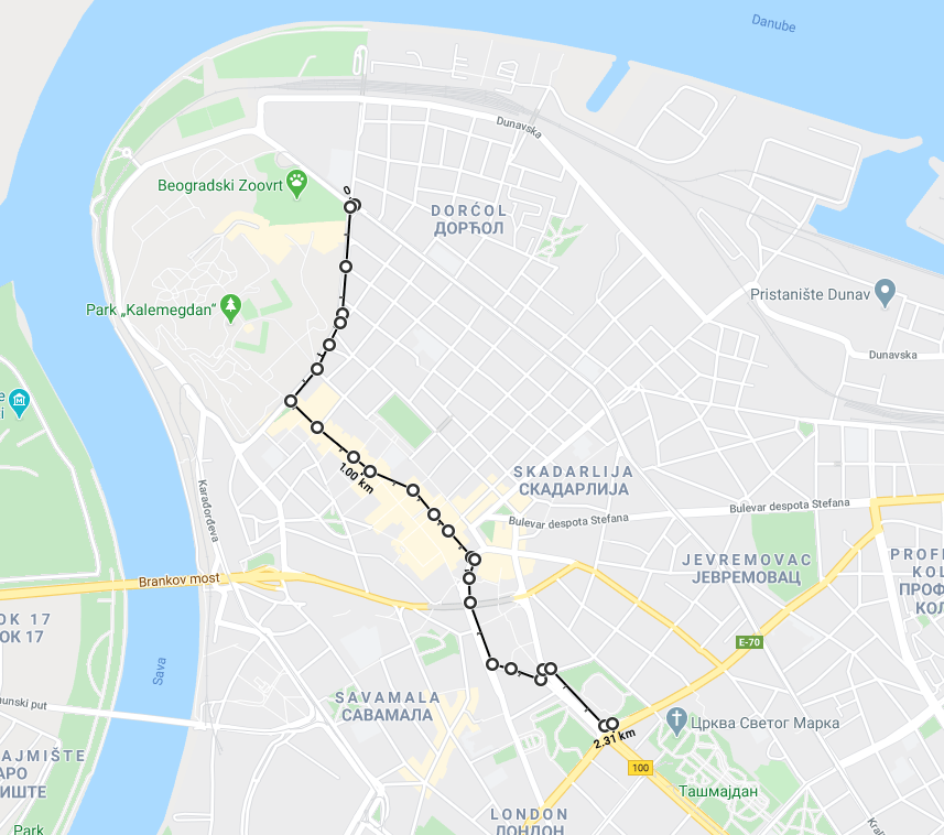 Belgrade Map, 2.3km without trees